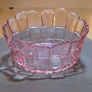 Vtg Pink Basket Weave Pattern Viking Glass "Country Craft" 10" Heavy